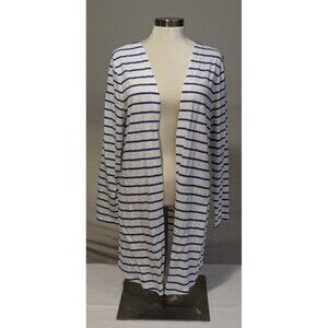 Chico's Ultimate Tee Cardigan Blue White Stripe Open Front Chicos Sz 1 Med NWT